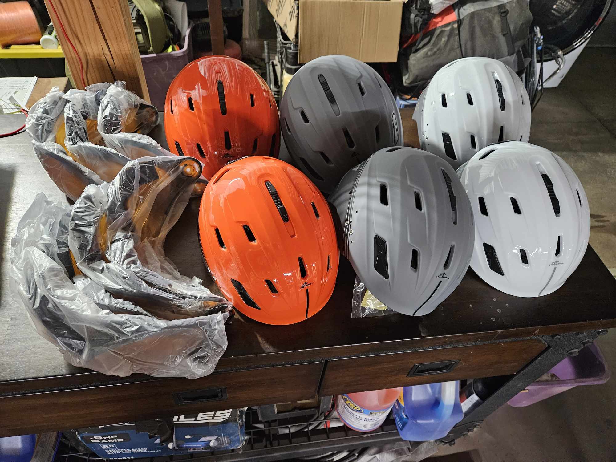 A row of our training helmets