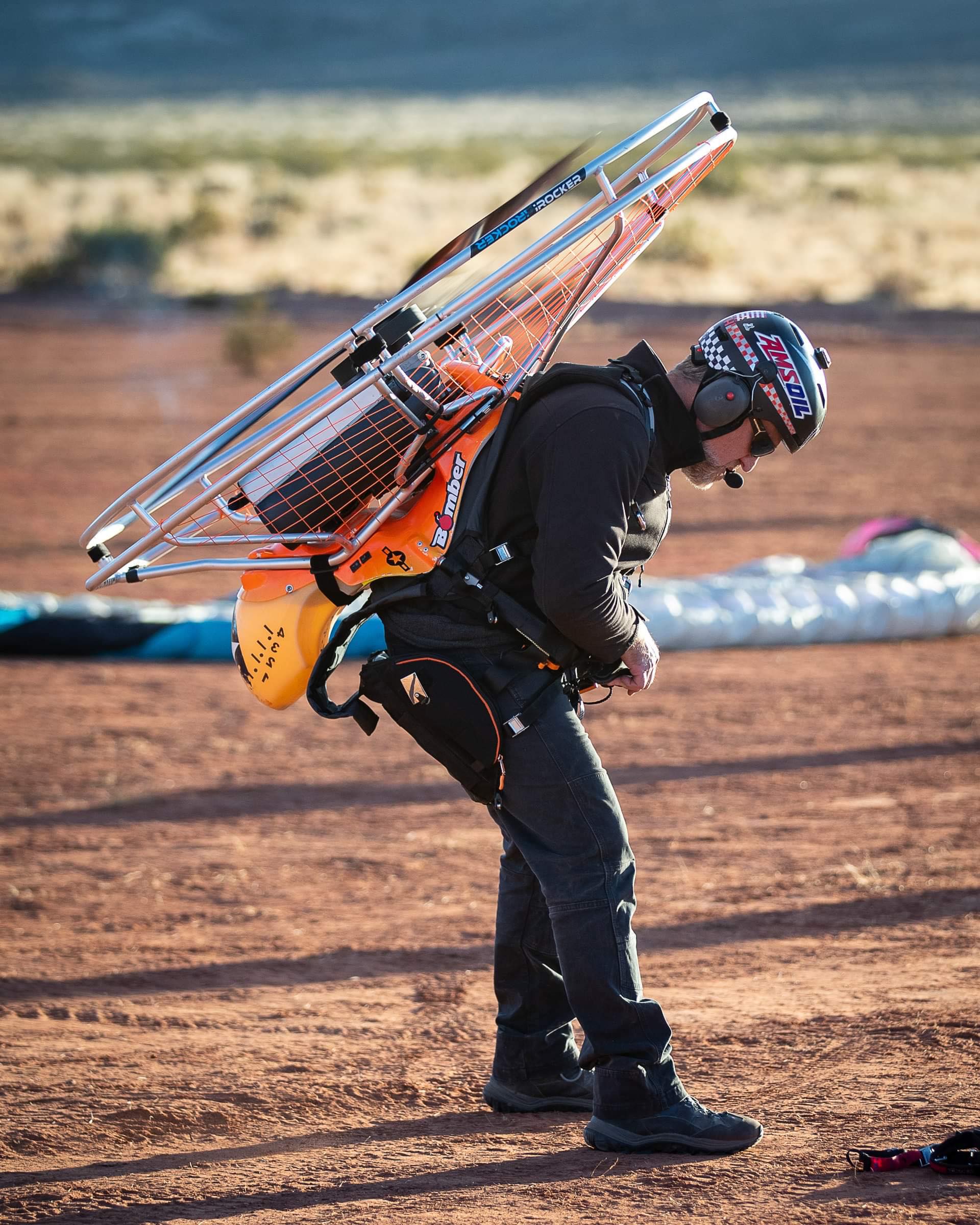 Pilot launching a paramotor